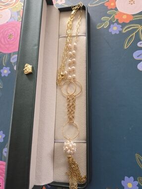 Gold and Pearl Costume Jewelry Statement Necklace